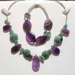 💎Amethyst and stone necklace and bracelet